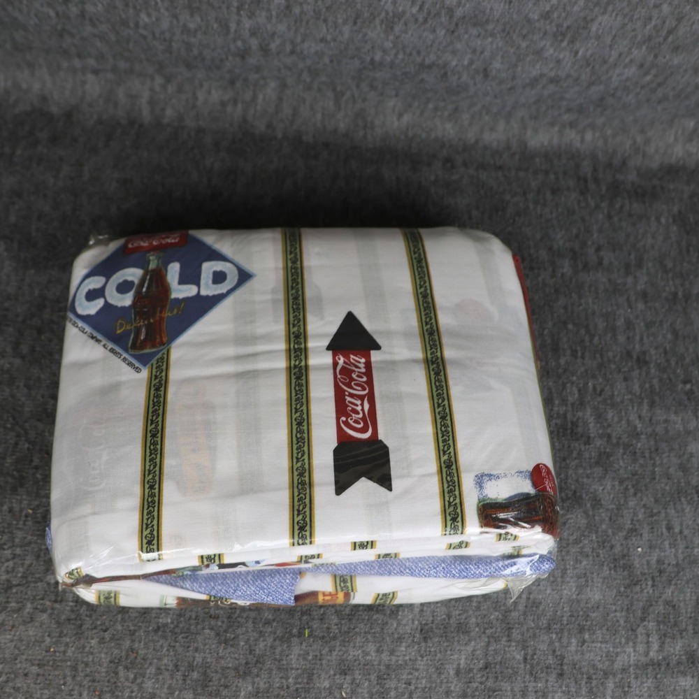 Vintage Coca-Cola Double Sheet Set Ice Cold Bottle Stripe Full Pattern Bedding